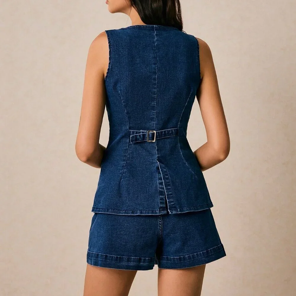 Medium Wash Casual Women's Two-Piece Suit Set